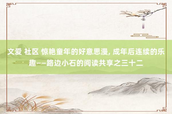 文爱 社区 惊艳童年的好意思漫， 成年后连续的乐趣——路边小石的阅读共享之三十二